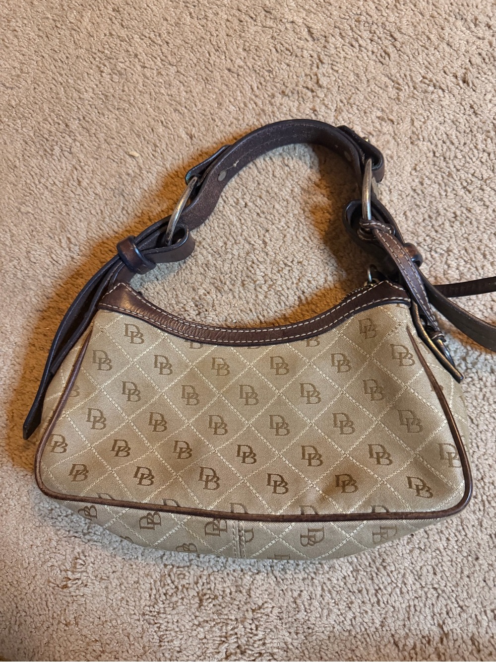 Dooney & Bourke Tan Monogram Shoulder Bag with Brown Trim